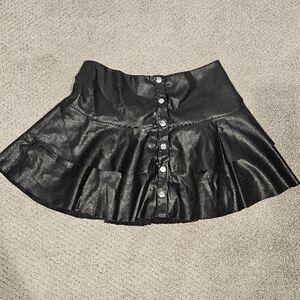 Black Faux Leather Button-Front Flared Women's Skirt